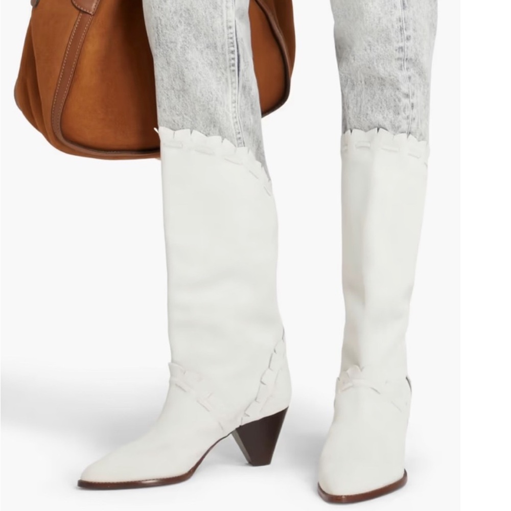 ISABEL MARANT Scalloped Suede Leesta Boots - Off-White - size 40